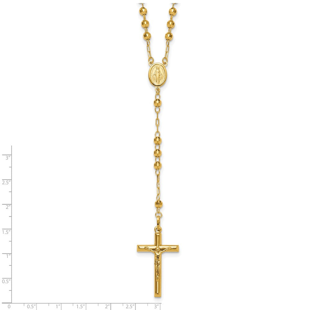 14K Yellow Gold Diamond-Cut 4mm Beaded Semi-Solid Rosary 24 Inch Necklace