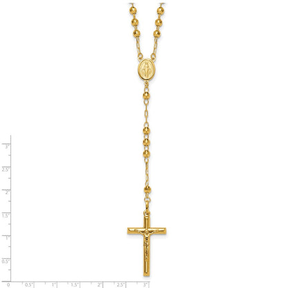 14K Yellow Gold Diamond-Cut 4mm Beaded Semi-Solid Rosary 24 Inch Necklace