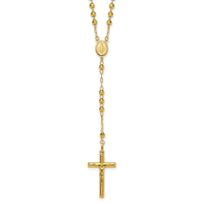 14K Yellow Gold Diamond-Cut 4mm Beaded Semi-Solid Rosary 24 Inch Necklace