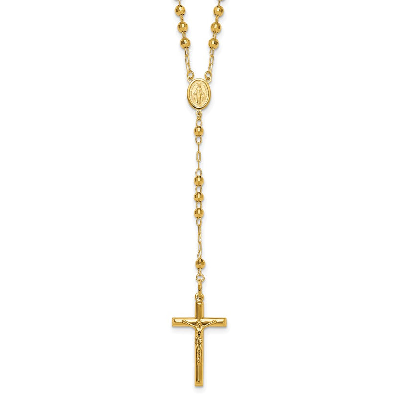 14K Yellow Gold Diamond-Cut 4mm Beaded Semi-Solid Rosary 24 Inch Necklace