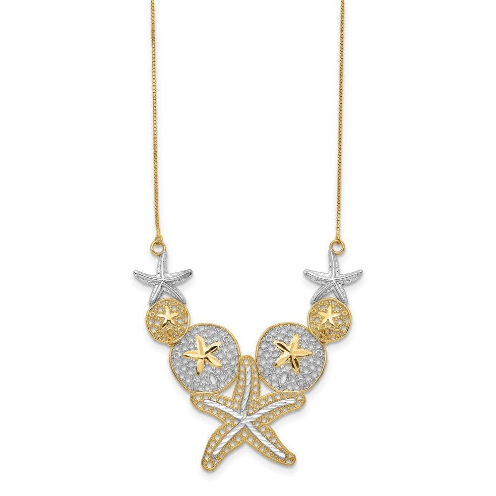 14K Yellow & Rhodium Diamond-Cut Starfish And Sand Dollar Necklace
