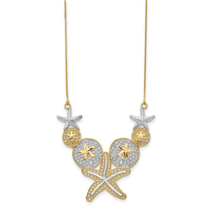 14K Yellow & Rhodium Diamond-Cut Starfish And Sand Dollar Necklace