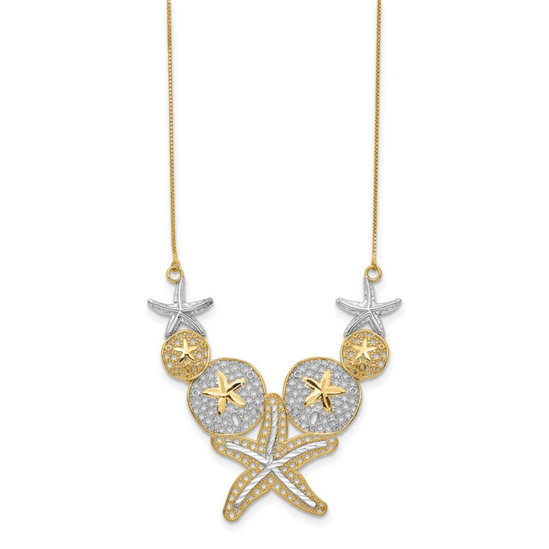 14K Yellow & Rhodium Diamond-Cut Starfish And Sand Dollar Necklace