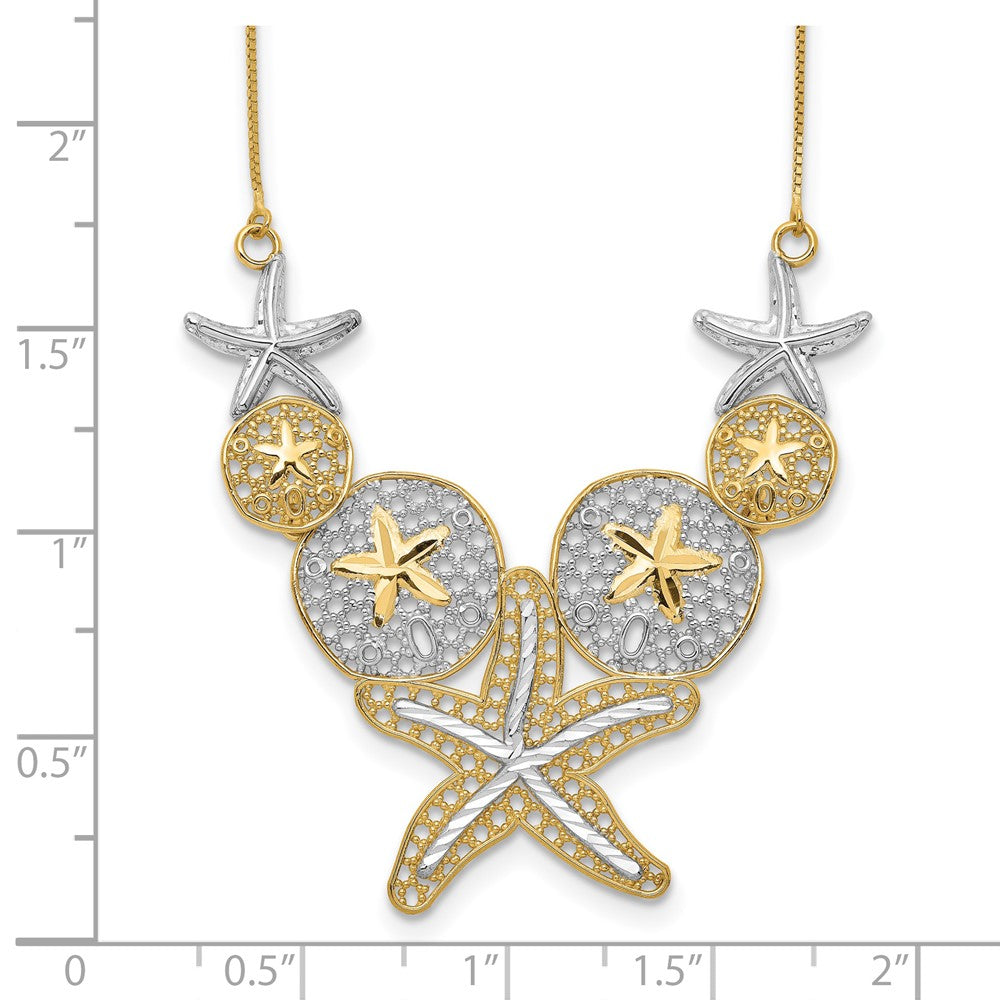 14K Yellow & Rhodium Diamond-Cut Starfish And Sand Dollar Necklace