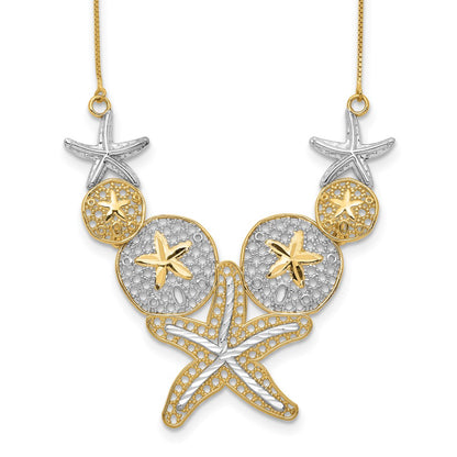 14K Yellow & Rhodium Diamond-Cut Starfish And Sand Dollar Necklace