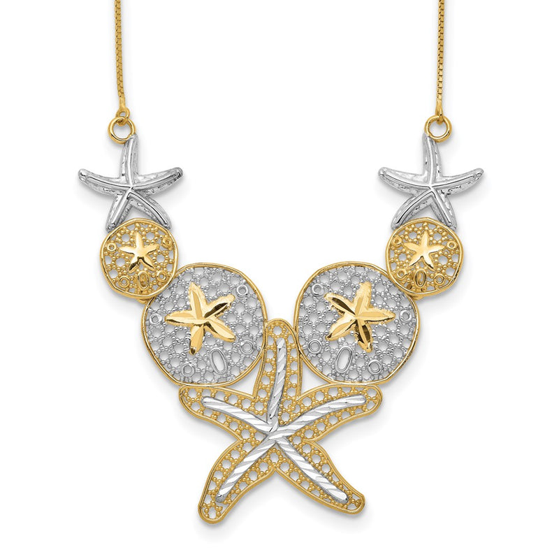 14K Yellow & Rhodium Diamond-Cut Starfish And Sand Dollar Necklace