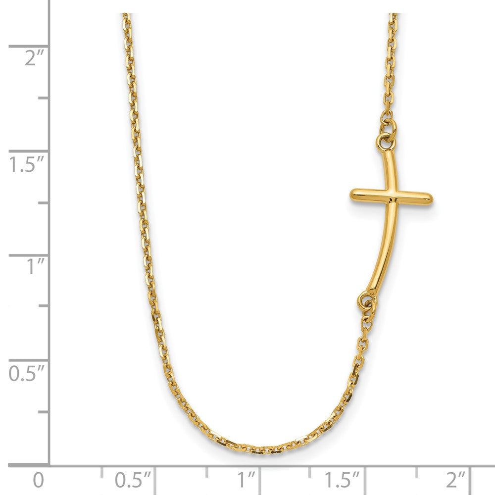 14K Yellow Gold Small Sideways Curved Cross Necklace