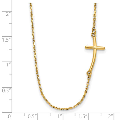 14K Yellow Gold Small Sideways Curved Cross Necklace