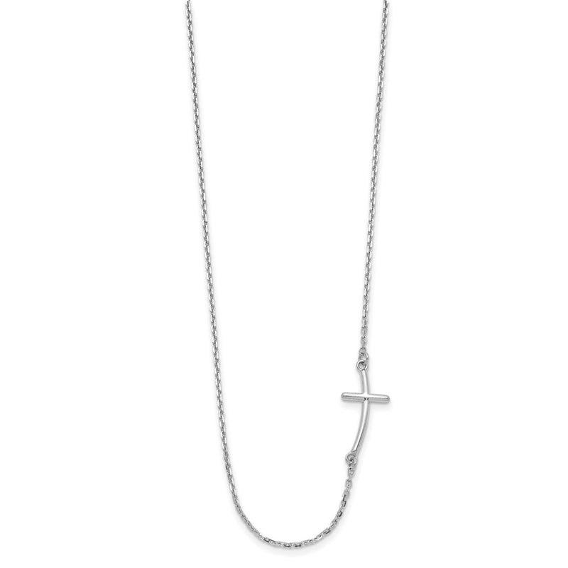 14K White Gold Small Sideways Curved Cross Necklace