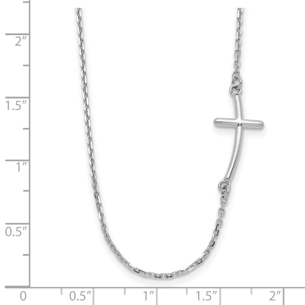 14K White Gold Small Sideways Curved Cross Necklace