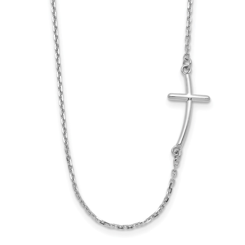 14K White Gold Small Sideways Curved Cross Necklace