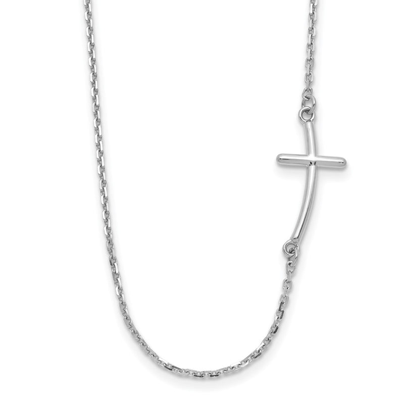 14K White Gold Small Sideways Curved Cross Necklace