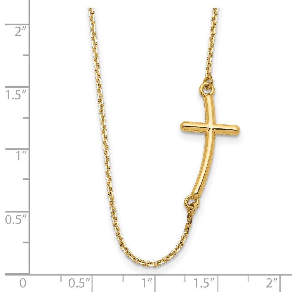 14K Yellow Gold Large Sideways Curved Cross Necklace