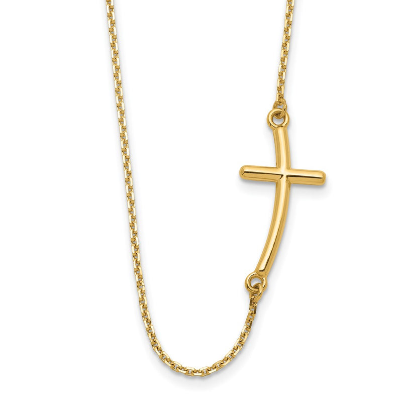 14K Yellow Gold Large Sideways Curved Cross Necklace