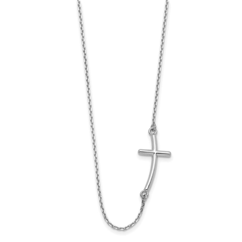 14K White Gold Large Sideways Curved Cross Necklace