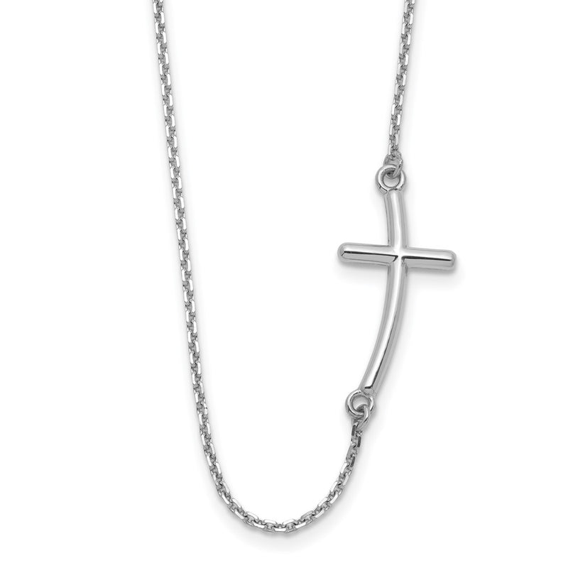 14K White Gold Large Sideways Curved Cross Necklace