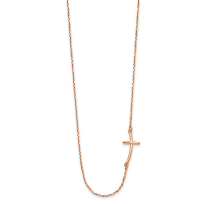 14K Rose Gold Small Sideways Curved Cross Necklace