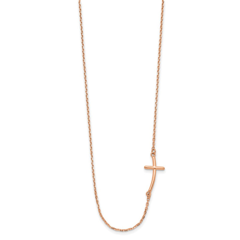 14K Rose Gold Small Sideways Curved Cross Necklace