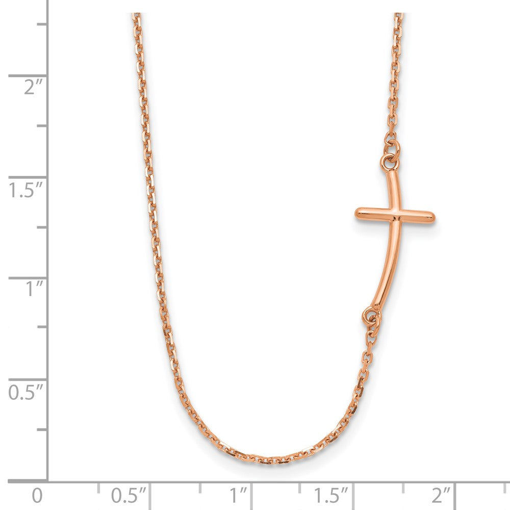 14K Rose Gold Small Sideways Curved Cross Necklace