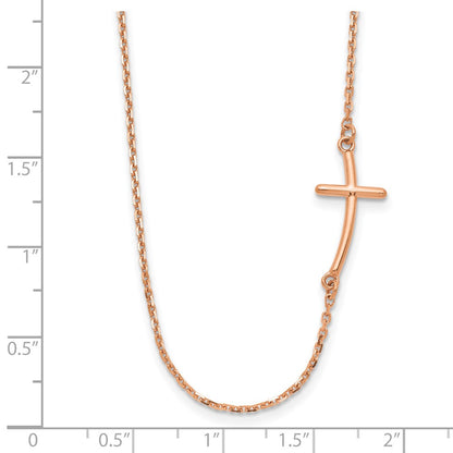 14K Rose Gold Small Sideways Curved Cross Necklace