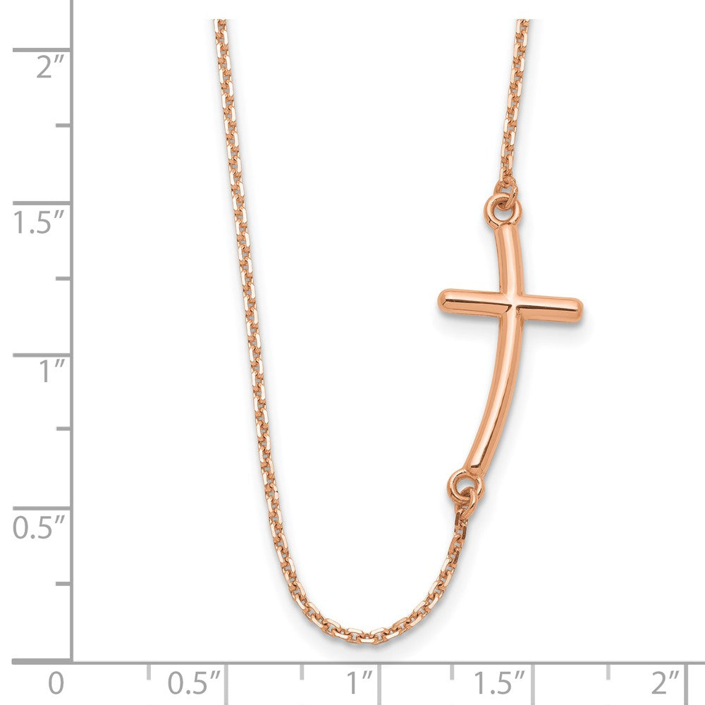 14K Rose Gold Large Sideways Curved Cross Necklace