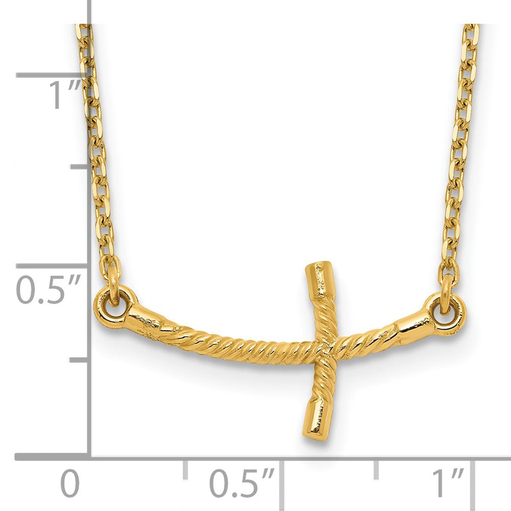14K Yellow Gold Small Sideways Curved Twist Cross Necklace