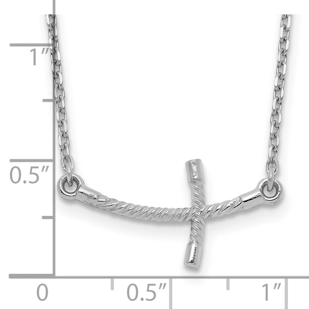14K White Gold Small Sideways Curved Twist Cross Necklace