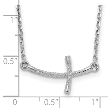 14K White Gold Small Sideways Curved Twist Cross Necklace