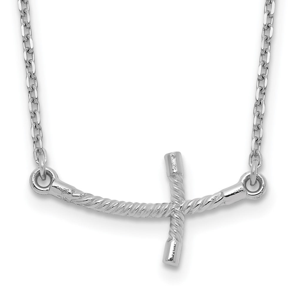 14K White Gold Small Sideways Curved Twist Cross Necklace