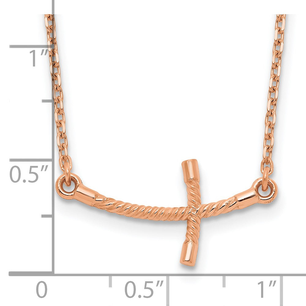 14K Rose Gold Small Sideways Curved Twist Cross Necklace