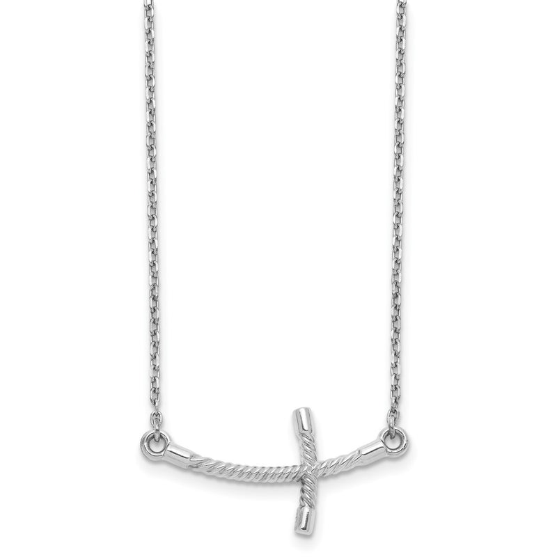 14K White Gold Large Sideways Curved Twist Cross Necklace
