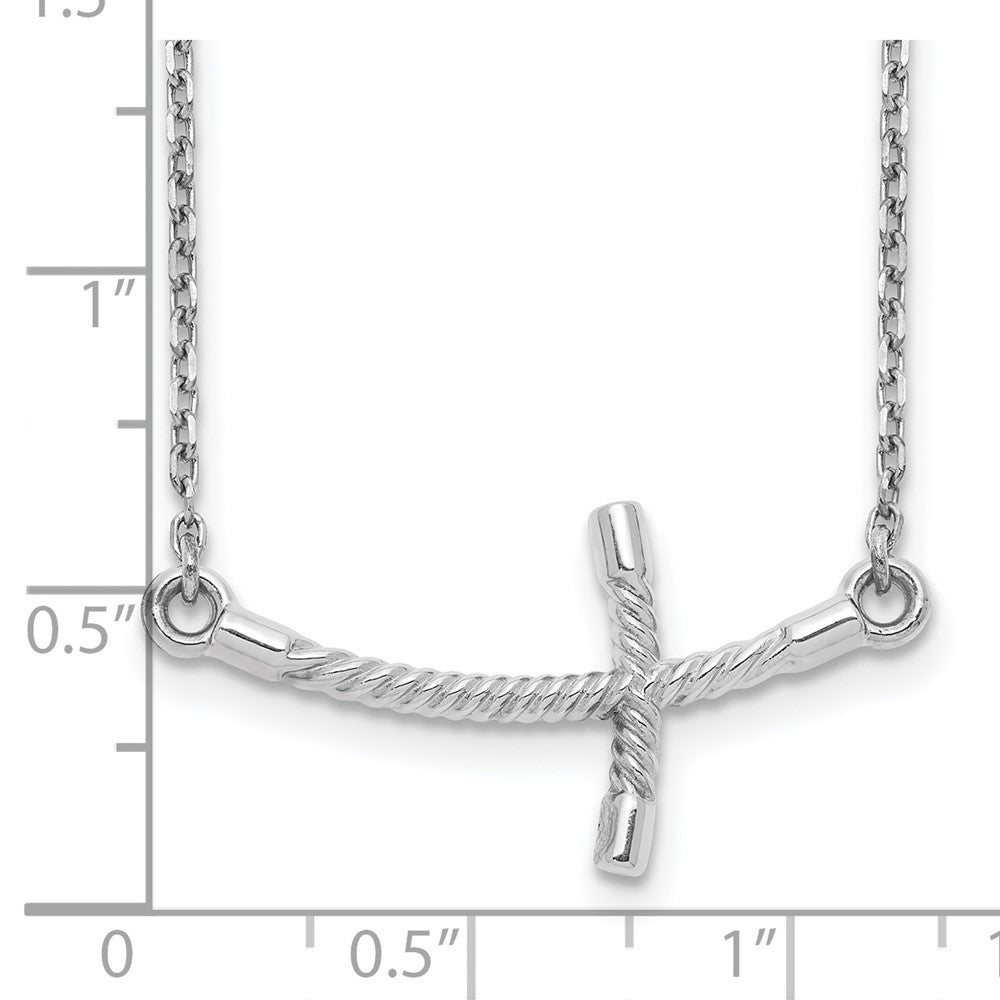 14K White Gold Large Sideways Curved Twist Cross Necklace