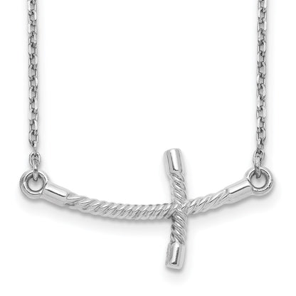 14K White Gold Large Sideways Curved Twist Cross Necklace