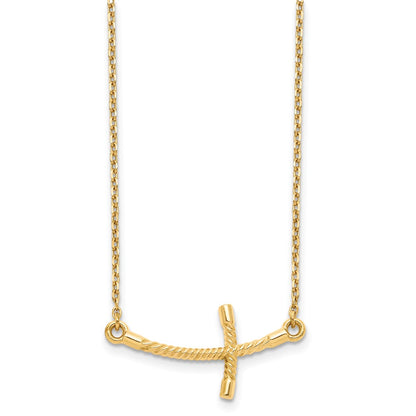 14K Yellow Gold Large Sideways Curved Twist Cross Necklace