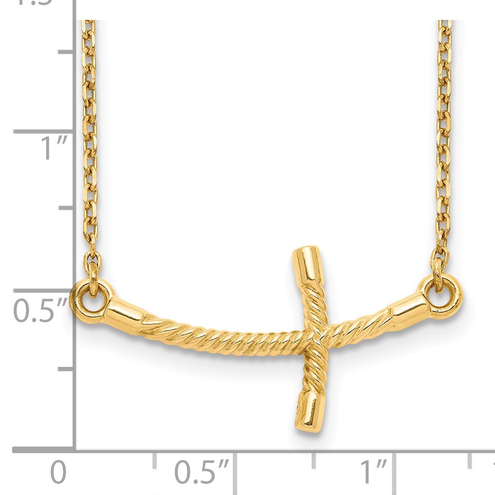 14K Yellow Gold Large Sideways Curved Twist Cross Necklace