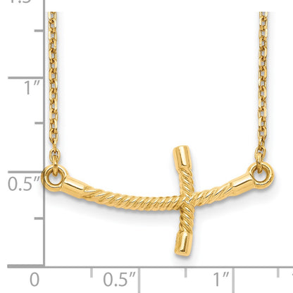 14K Yellow Gold Large Sideways Curved Twist Cross Necklace