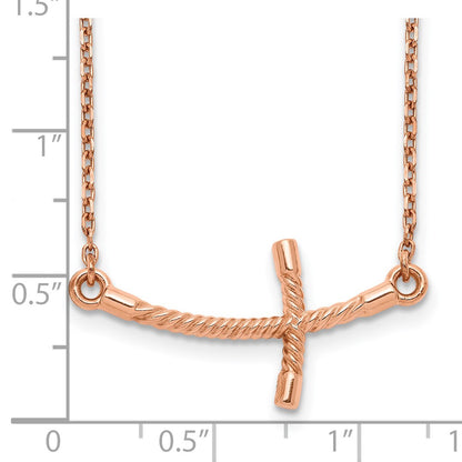 14K Rose Gold Large Sideways Curved Twist Cross Necklace