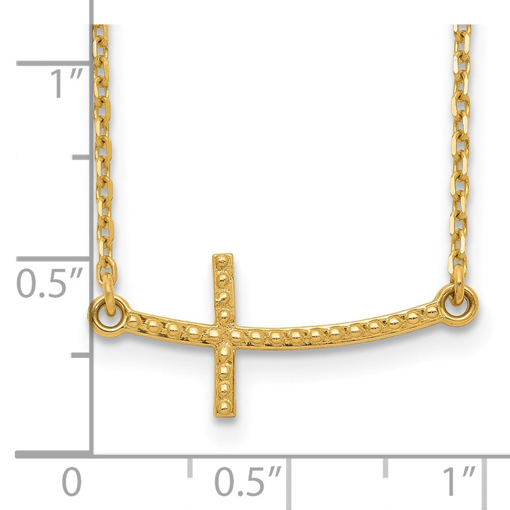 14K Yellow Gold Sideways Curved Textured Cross Necklace