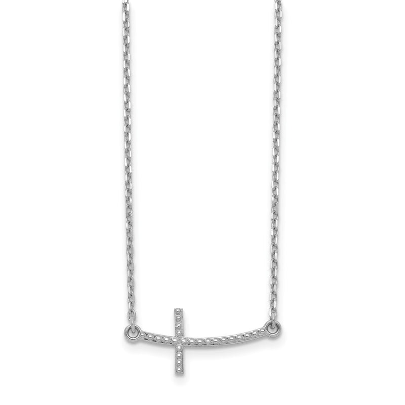 14K White Gold Sideways Curved Textured Cross Necklace