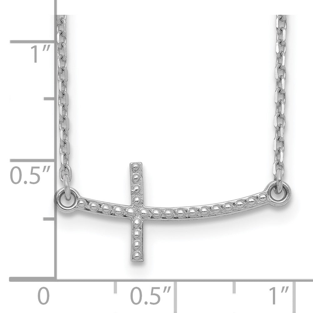 14K White Gold Sideways Curved Textured Cross Necklace