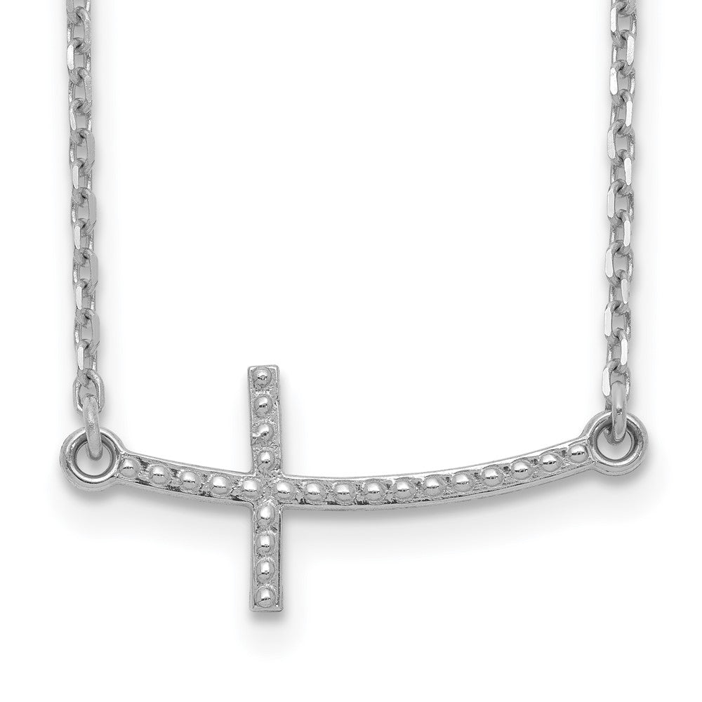 14K White Gold Sideways Curved Textured Cross Necklace