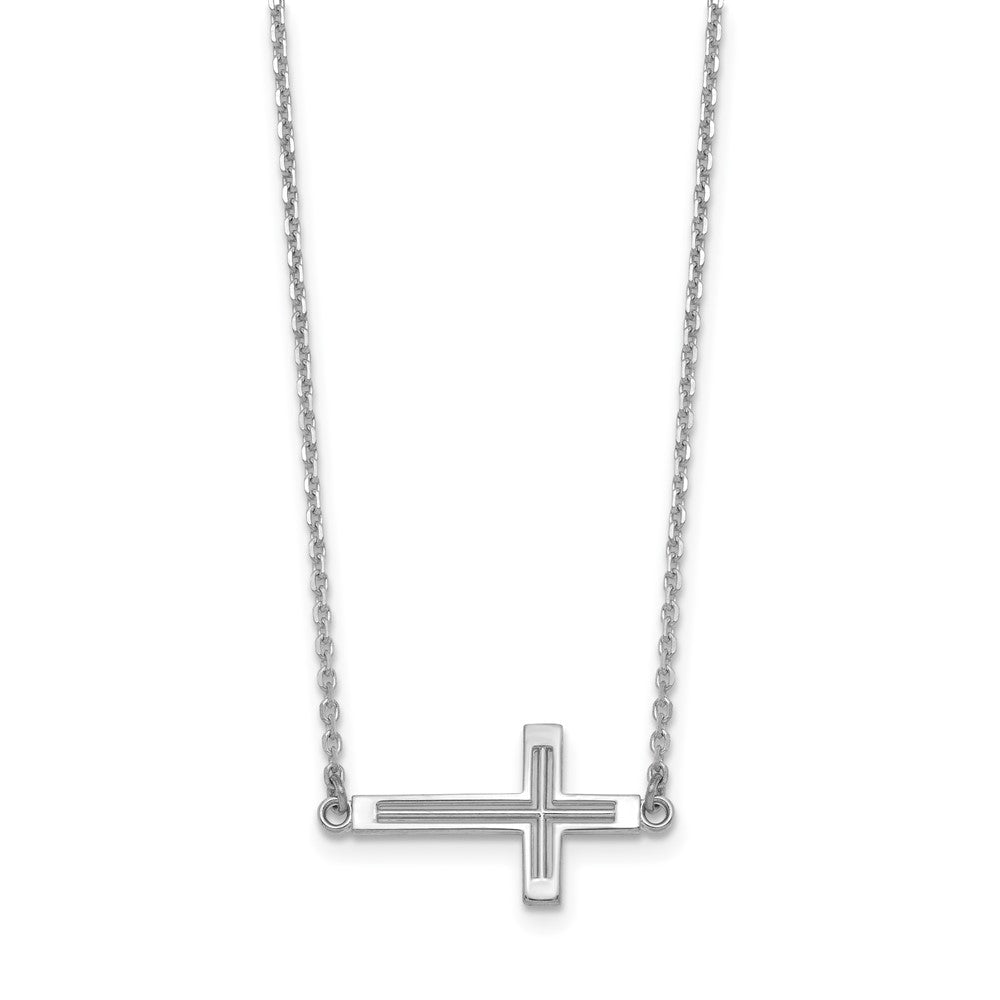 14K White Gold Sideways Cut-Out Cross Necklace