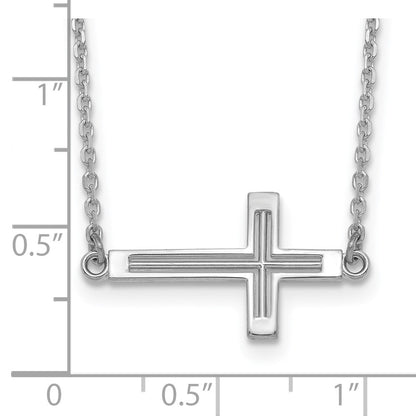 14K White Gold Sideways Cut-Out Cross Necklace