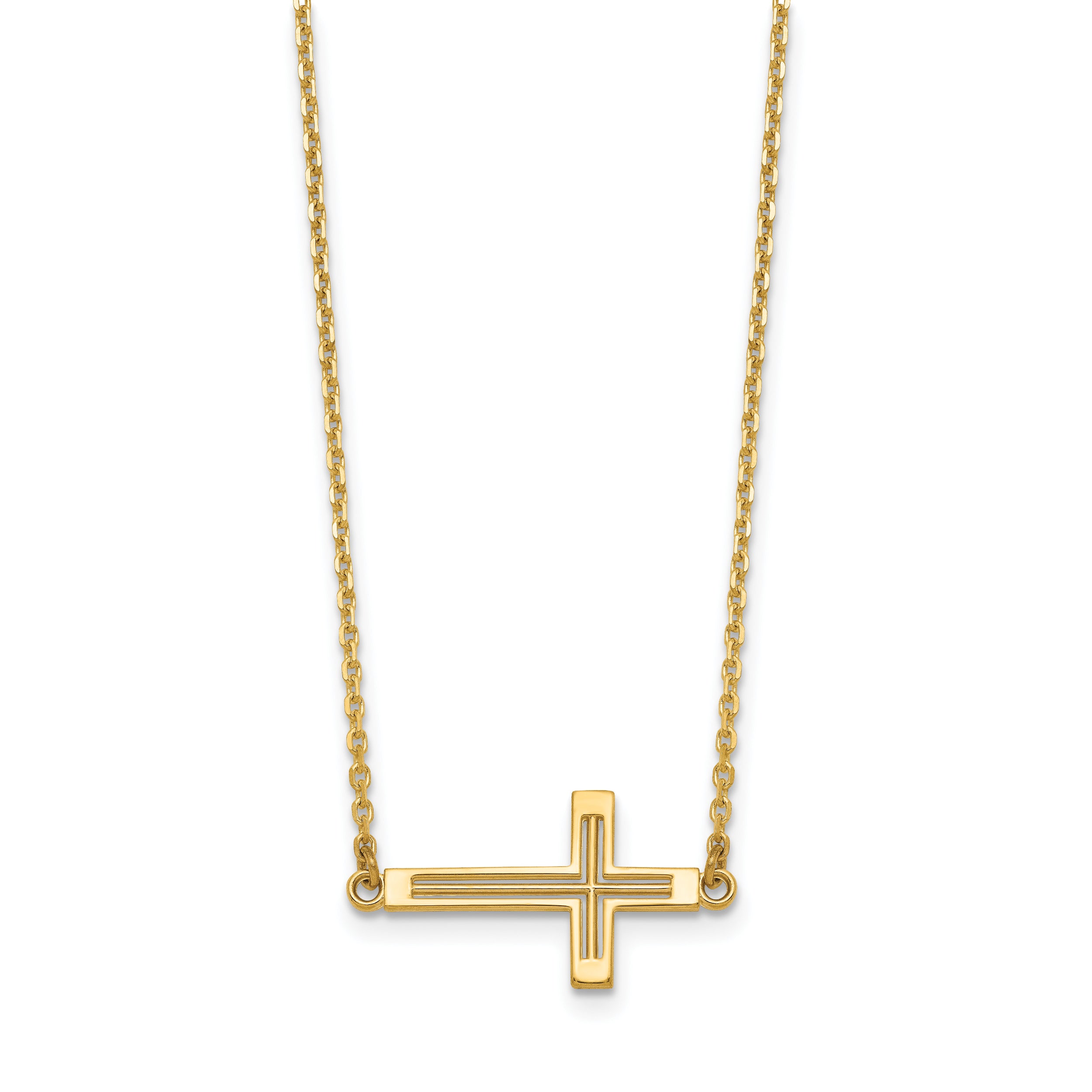 14K Yellow Gold Sideways Cut-Out Cross Necklace