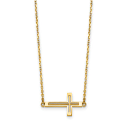 14K Yellow Gold Sideways Cut-Out Cross Necklace
