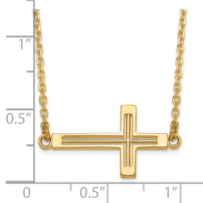 14K Yellow Gold Sideways Cut-Out Cross Necklace