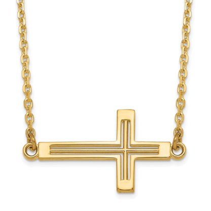 14K Yellow Gold Sideways Cut-Out Cross Necklace