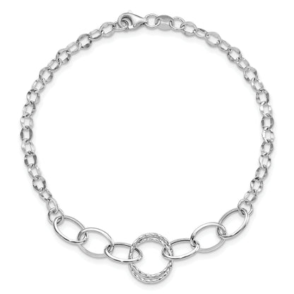 8 Inch 14K White Gold Polished Textured Fancy Link Bracelet