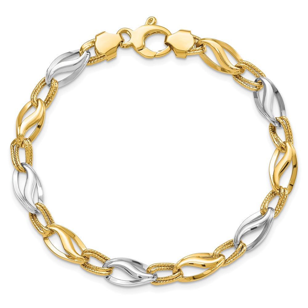 7.5 Inch 14K Two-Tone Polished & Diamond Cut Bracelet