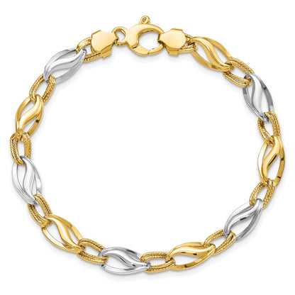 7.5 Inch 14K Two-Tone Polished & Diamond Cut Bracelet